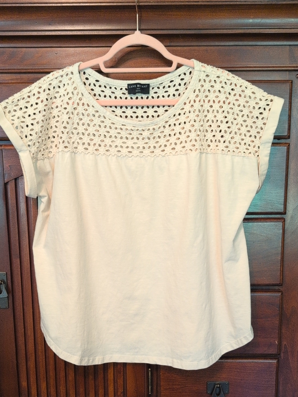 Lane Bryant Cream Lace Yoke Short Sleeve Tee